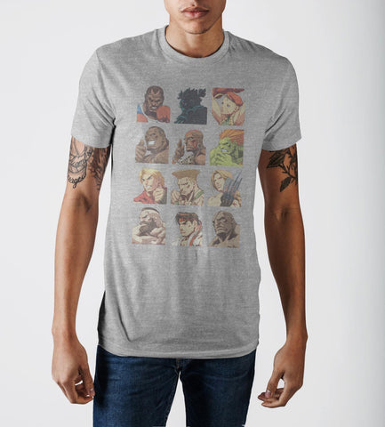 Capcom Street Fighter Vintage Character Grid Grey Graphic Print T-ShirtCapcom - MERCHMILLA, Official nerd Merch lives here